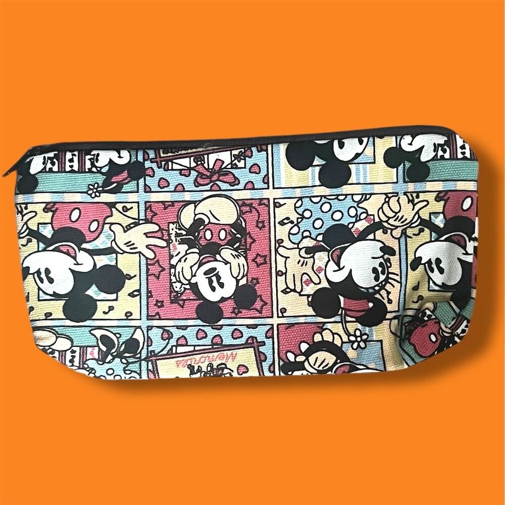 Disney Mickey Minnie Mouse Comic Strip Cosmetic Makeup Pencil Documents Bag NEW
